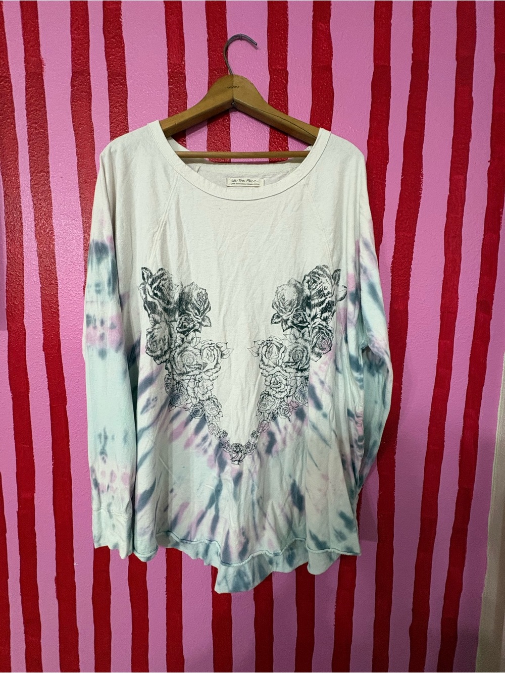 We The Free White Tie-Dye Floral Long Sleeve Tee
